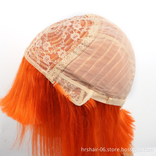 Best price and wholesale machine made 8" orange bob remy human  brazilian virgin hair wig